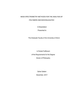 Mass Spectrometry Methods for the Analysis Of