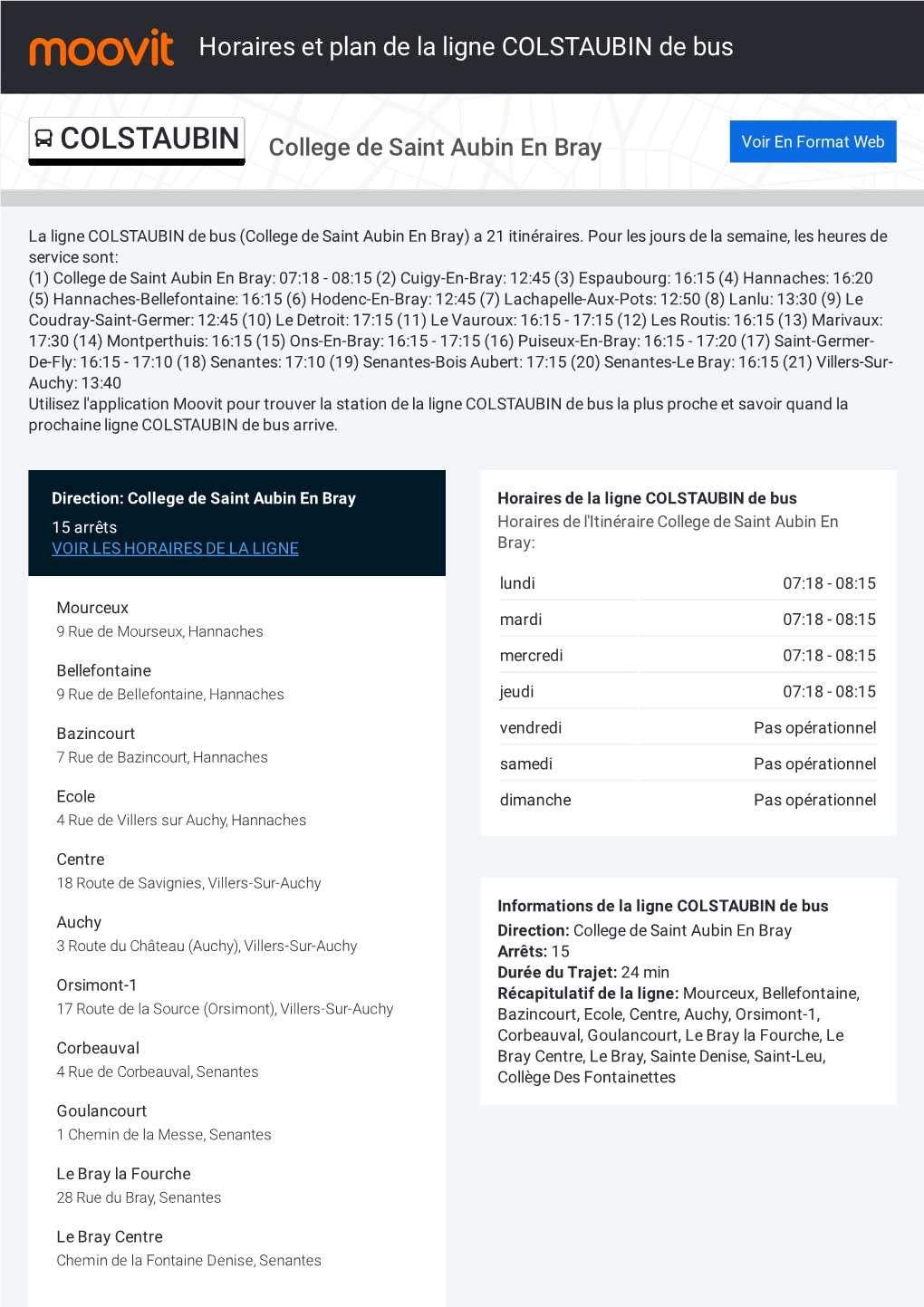 Horaires Et Trajet De La Ligne COLSTAUBIN De Bus Sur Une