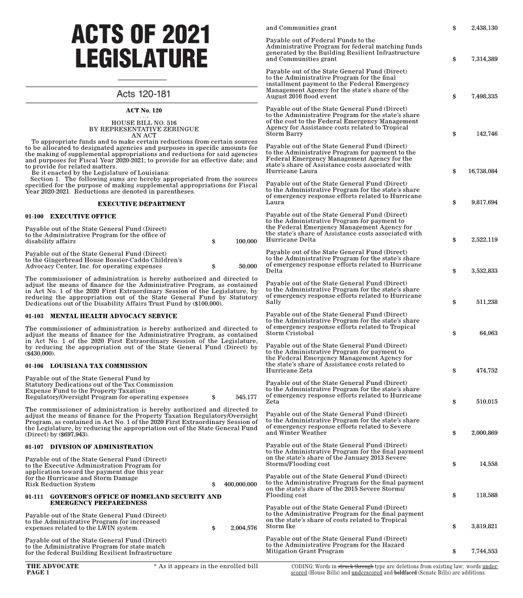 Acts of 2021 Legislature