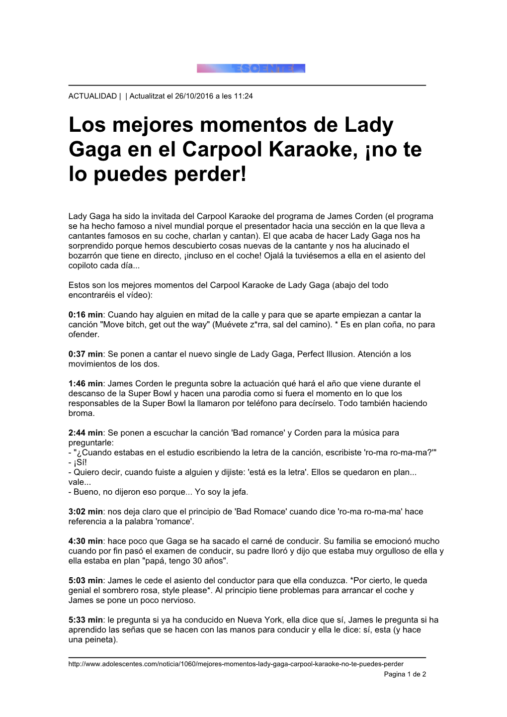 Los Mejores Momentos De Lady Gaga En El Carpool Karaoke, ¡No Te Lo Puedes Perder!