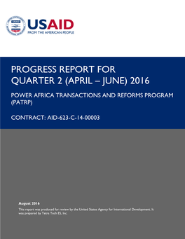 Progress Report for Quarter 2 (April – June) 2016