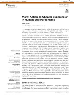 Moral Action As Cheater Suppression in Human Superorganisms
