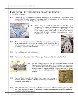 PATHWAYS in INTERNATIONAL PLANNING HISTORY a Chronology of Events