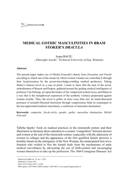 Medical Gothic Masculinities in Bram Stoker's Dracula