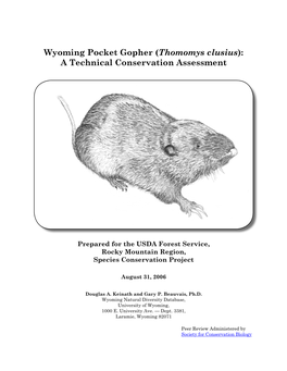 Wyoming Pocket Gopher (Thomomys Clusius): a Technical Conservation Assessment