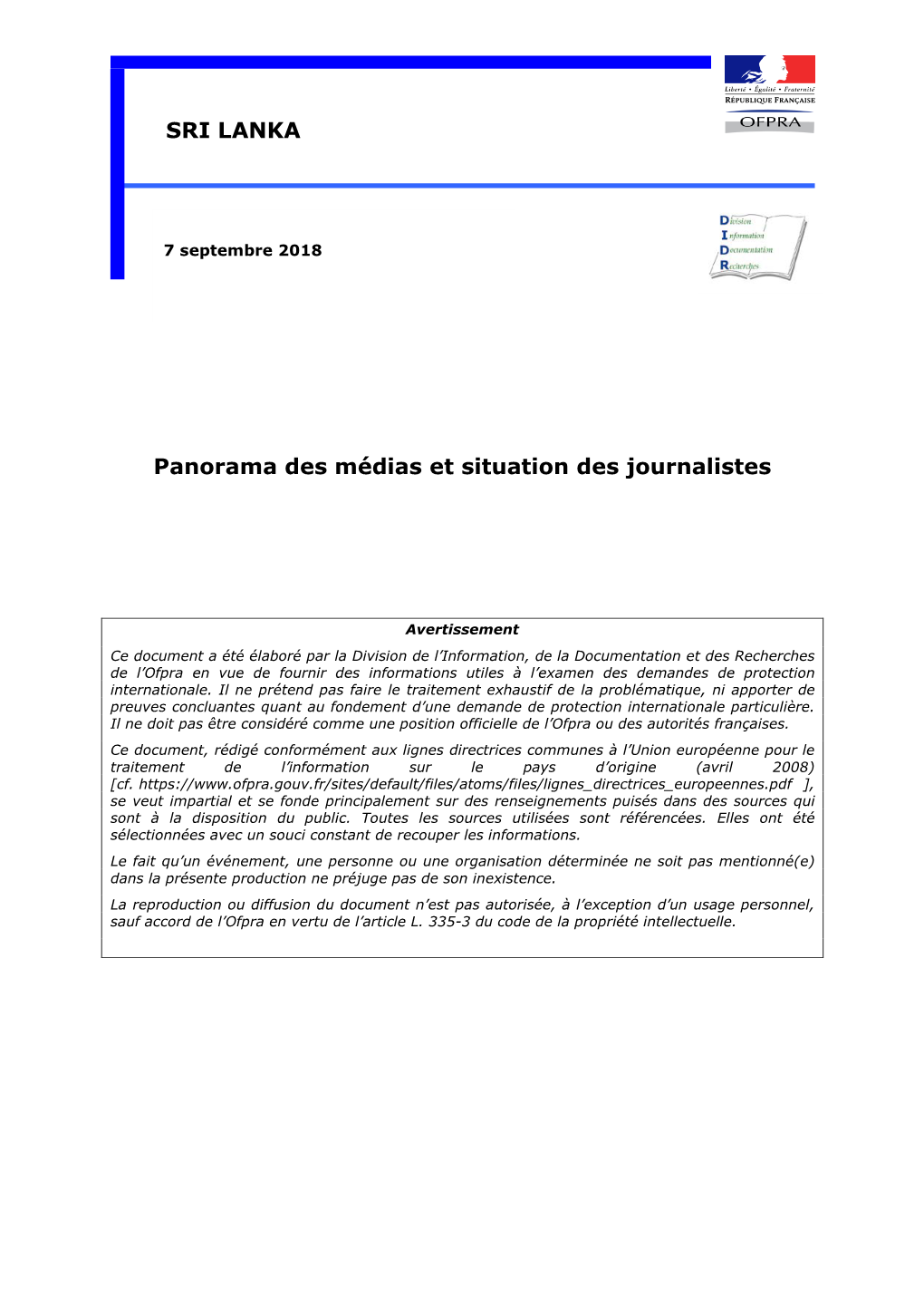 Panorama Des Médias Et Situation Des Journalistes SRI LANKA