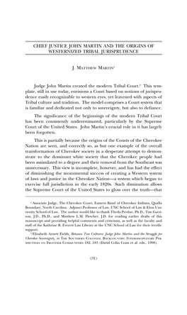 Chief Justice John Martin and the Origins of Westernized Tribal Jurisprudence