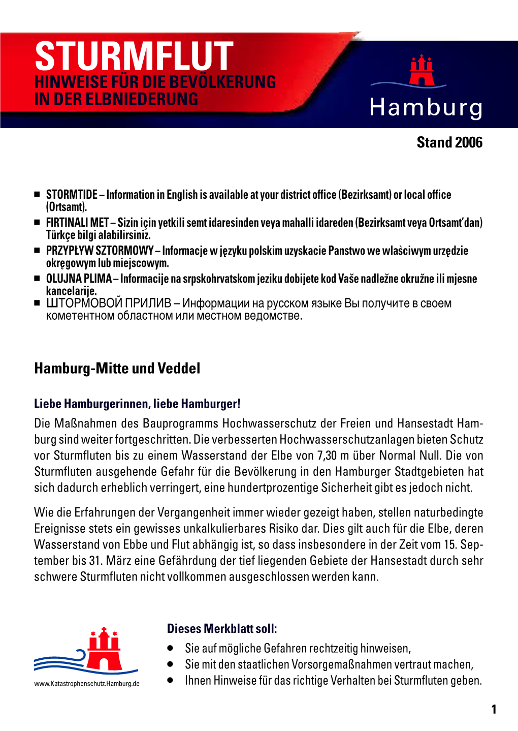 Merkblatt Und Karte Hamburg-Mitte Und Veddel