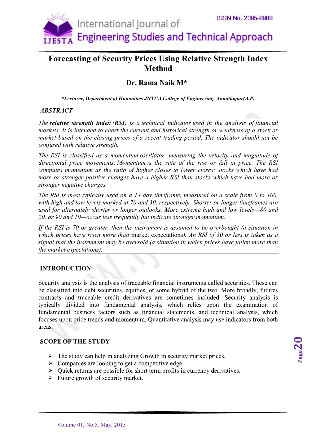 Forecasting of Security Prices Using Relative Strength Index Method Dr