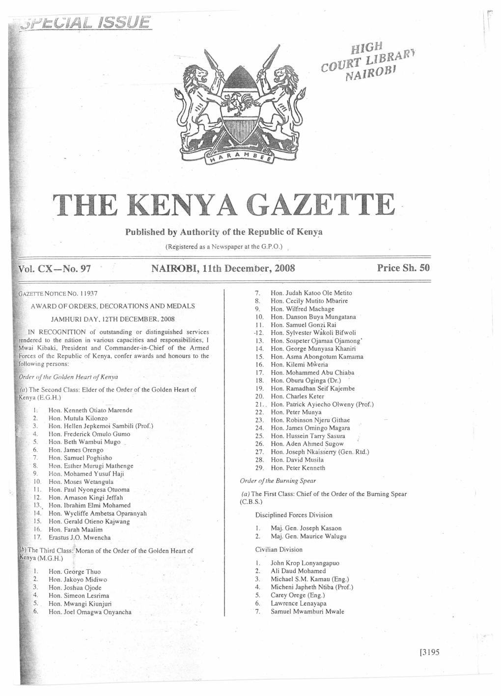 THE KENYA GAZETTE Published by Authority of the Republic of Kenya