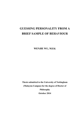 Guessing Personality from a Brief Sample of Behaviour