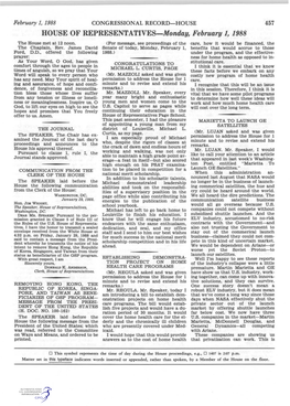 HOUSE of REPRESENTATIVES-Monday, February 1, 1988 the House Met at 12 Noon