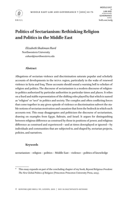 Politics of Sectarianism: Rethinking Religion and Politics in the Middle East
