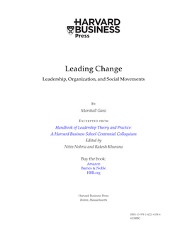 Leading Change: Leadership, Organization and Social Movements