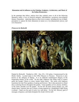 Humanism and Its Influence on the Painting, Sculpture, Architecture, and Music of the Italian Renaissance