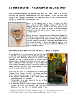 Sai Baba of Shirdi – a Sufi Saint of the Chisti Order