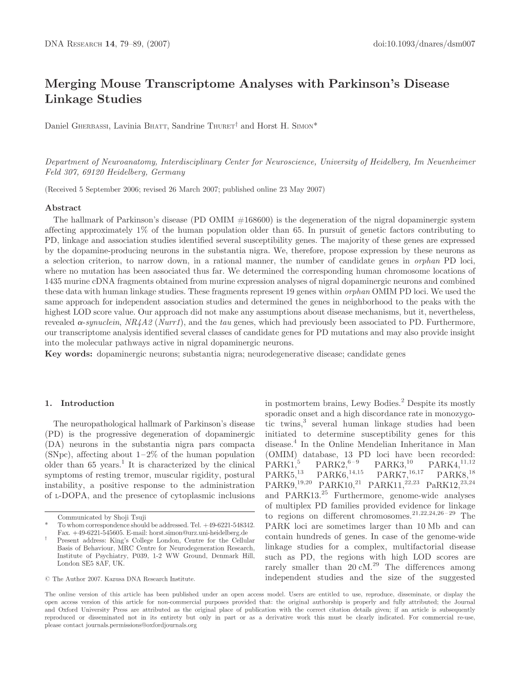 Merging Mouse Transcriptome Analyses with Parkinson's Disease