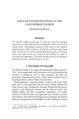 David Instone-Brewer, "Jesus of Nazareth's Trial in the Uncensored
