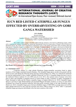 Iucn Red Listed Caterpillar Fungus Effected by Overharvesting on Gori Ganga Watershed