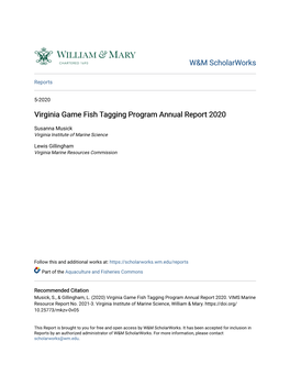 Virginia Game Fish Tagging Program Annual Report 2020