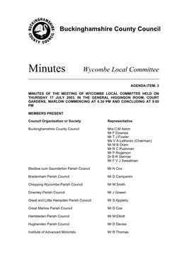 Wycombe Local Committee Minutes 17 July 2003