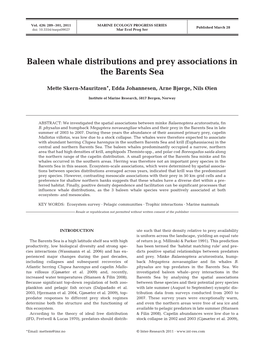 Baleen Whale Distributions and Prey Associations in the Barents Sea