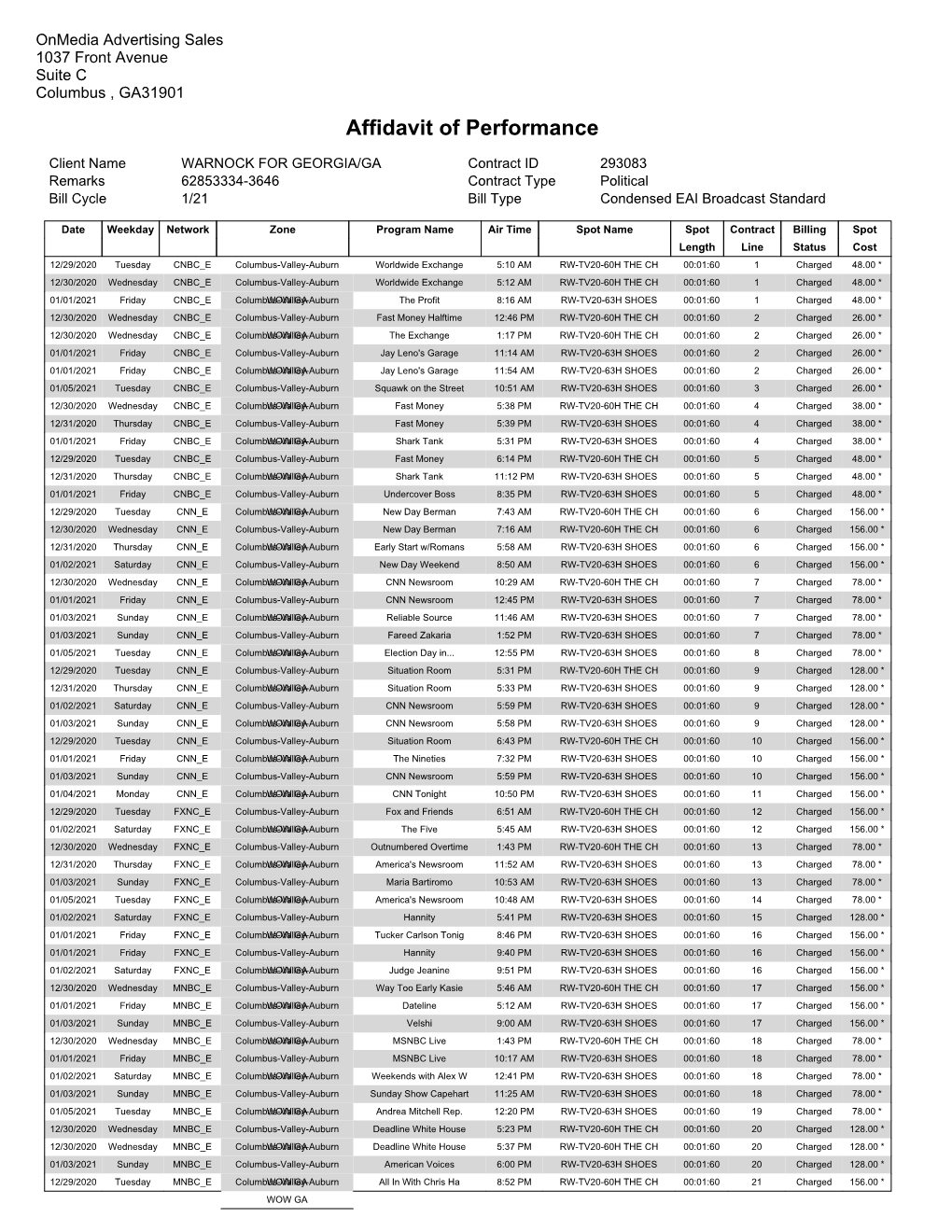 Affidavit of Performance