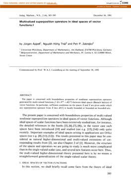 The Present Paper Is Concerned with Boundedness Properties of Multi-Valued Nonlinear Superposition Operators in Ideal Spaces of Vector Functions