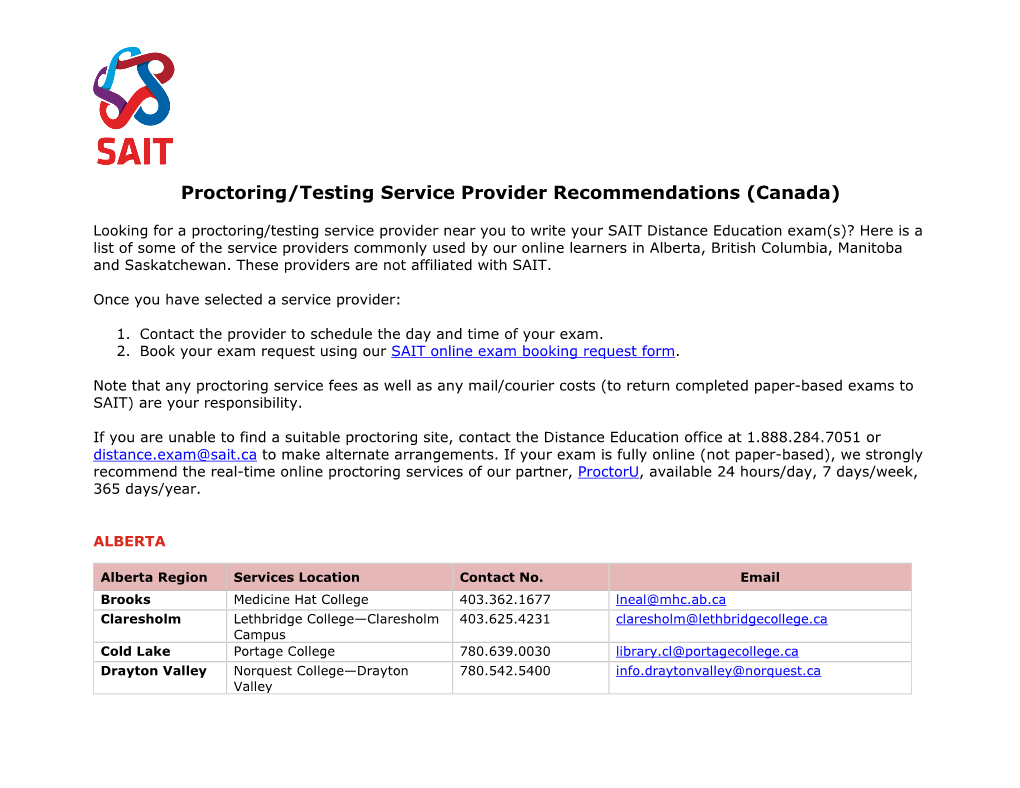 Proctoring/Testing Service Provider Recommendations (Canada)