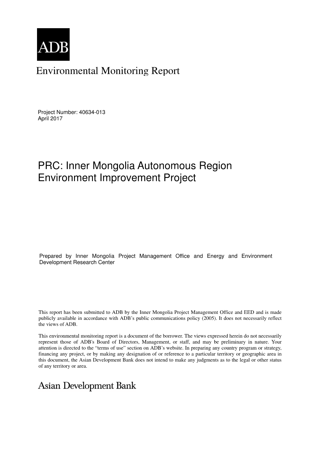 Inner Mongolia Autonomous Region Environment Improvement Project