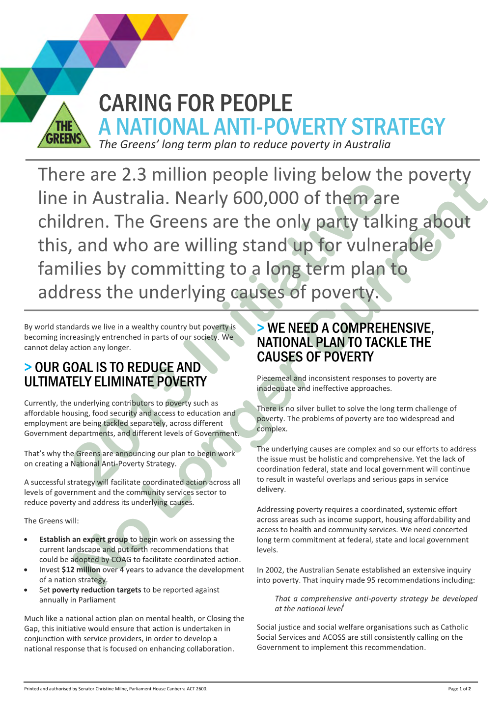 Caring for People a National Anti-Poverty Strategy