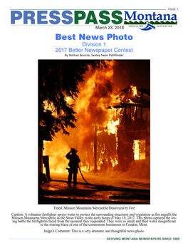 PRESSPASS March 23, 2018 Best News Photo Division 1 2017 Better Newspaper Contest by Nathan Bourne, Seeley Swan Pathfinder