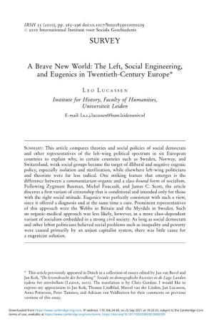 A Brave New World: the Left, Social Engineering, and Eugenics in Twentieth-Century Europe*