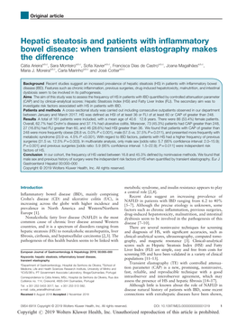 Hepatic Steatosis and Patients with Inflammatory Bowel Disease