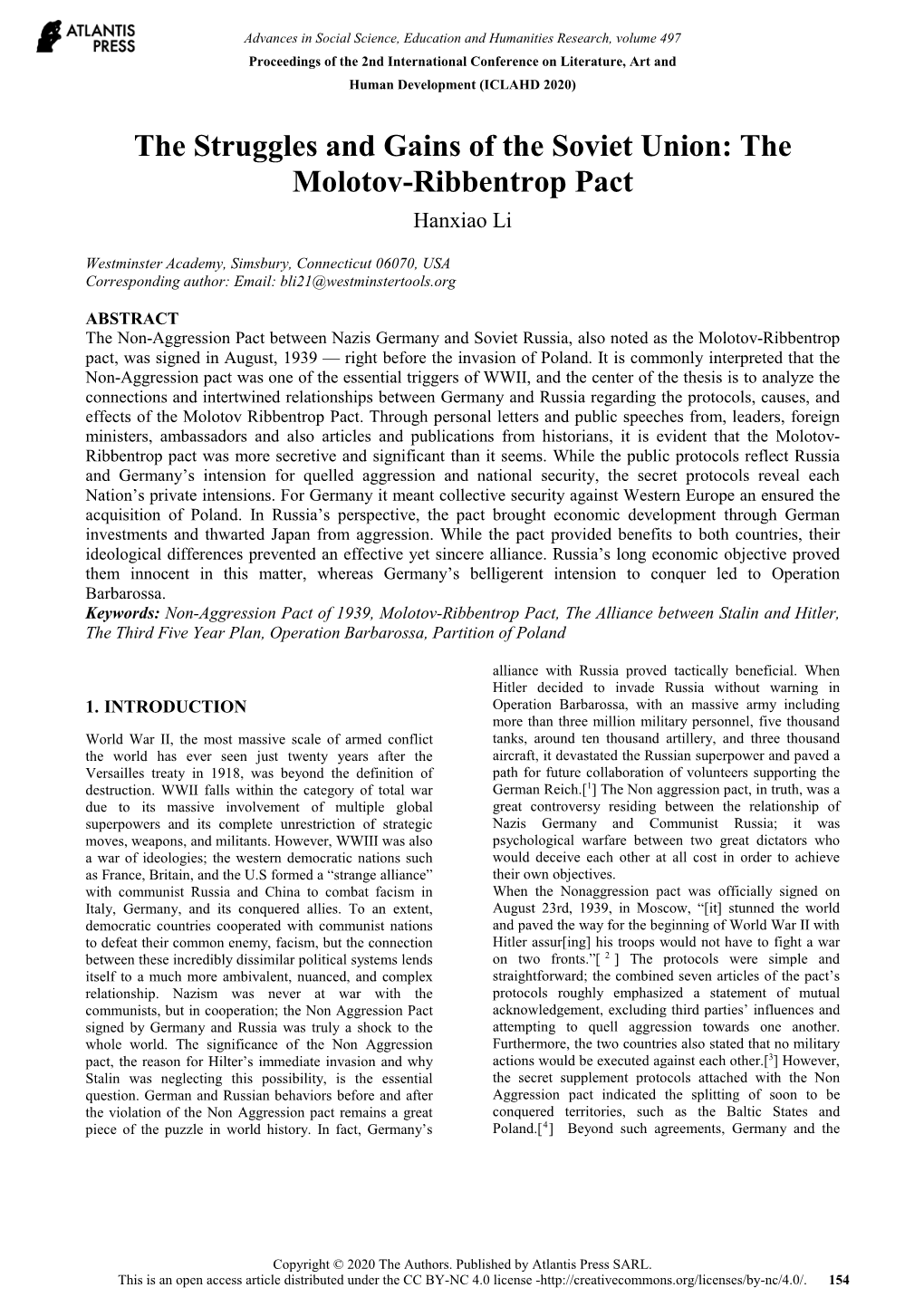 The Molotov-Ribbentrop Pact Hanxiao Li