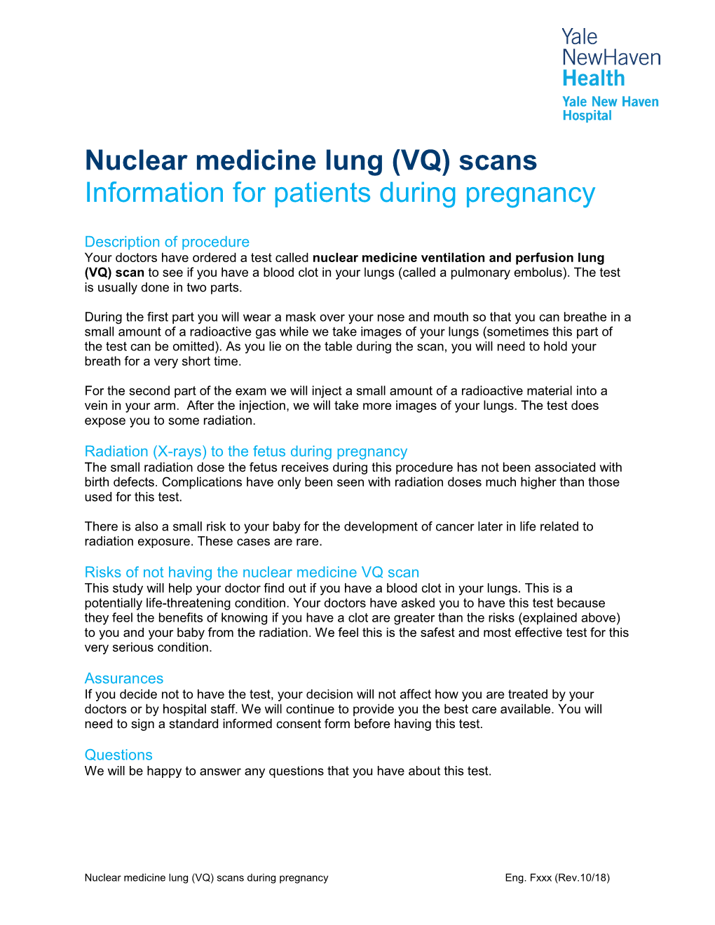 Nuclear Medicine Lung VQ Scans During Pregnancy