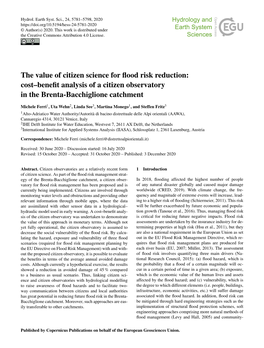 The Value of Citizen Science for Flood Risk Reduction