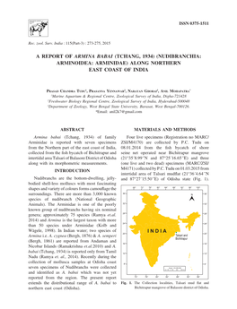 A Report of Armina Babai (Tchang, 1934) (Nudibranchia: Arminoidea: Arminidae) Along Northern East Coast of India