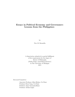 Essays in Political Economy and Governance: Lessons from the Philippines