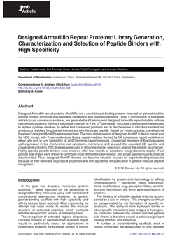 Designed Armadillo Repeat Proteins: Library Generation, Characterization and Selection of Peptide Binders with High Specificity