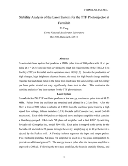 Stability Analysis of the Laser System for the TTF Photoinjector at Fermilab Xi Yang Fermi National Accelerator Laboratory Box 500, Batavia IL 60510