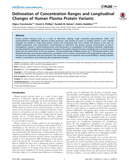 Delineation of Concentration Ranges and Longitudinal Changes of Human Plasma Protein Variants