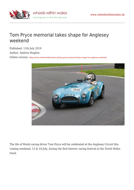 Tom Pryce Memorial Takes Shape for Anglesey Weekend