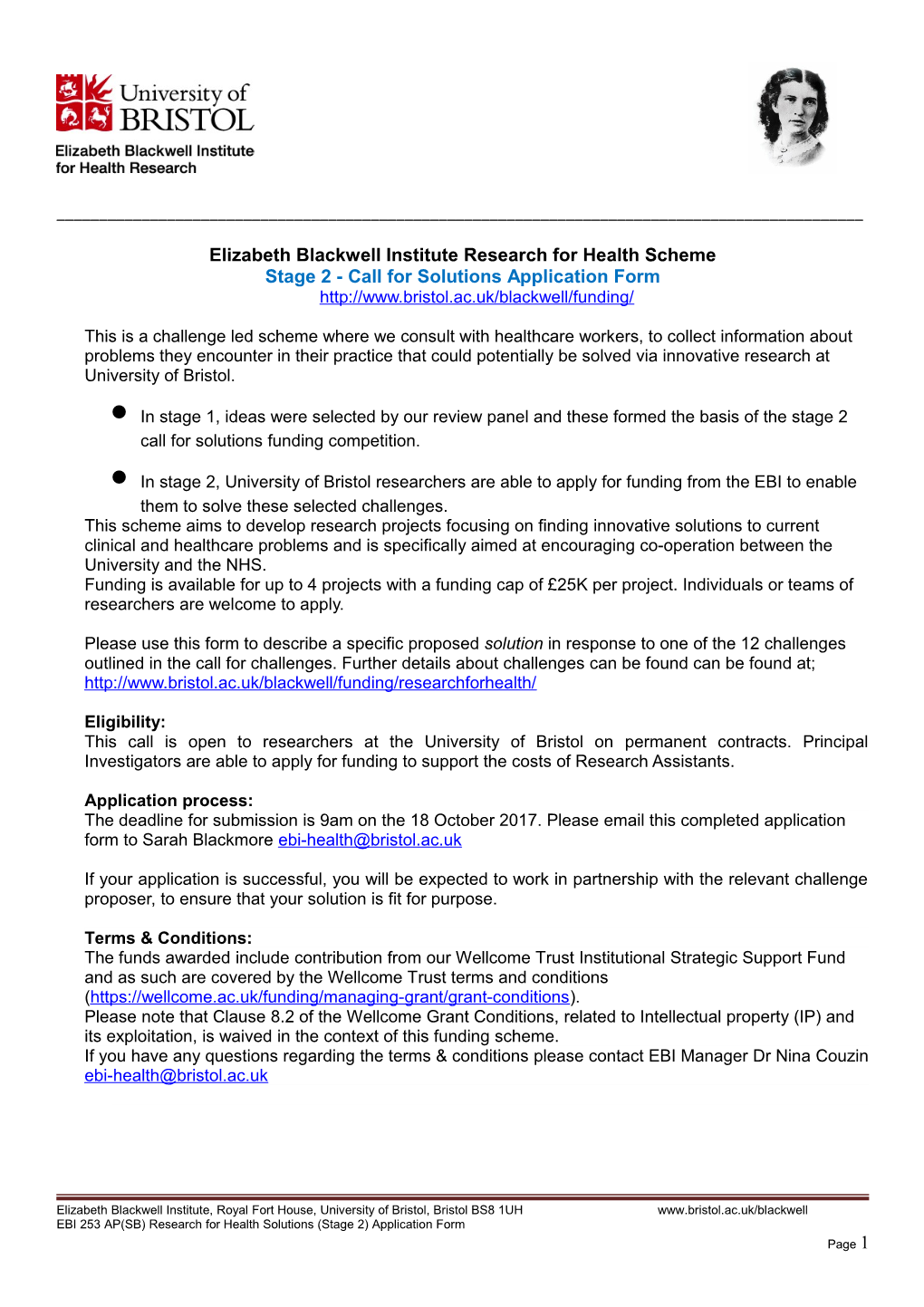 Elizabeth Blackwell Institute Research for Health Scheme