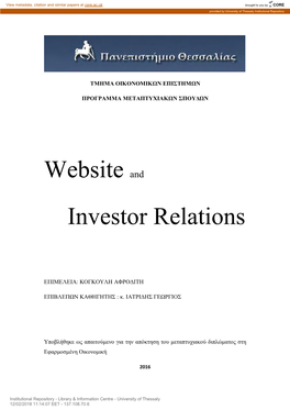 Website and Investor Relations