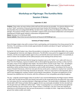 Workshop on Pilgrimage: the Kumbha Mela Session 2 Notes