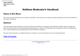 Netnews Moderators Handbook Kent Landfield Moderators-Advice 2001 Netnews Moderator's Handbook