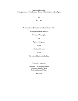 Becoming Botanical: Entanglements of Plant Life and Human Subjectivity in Modern Japan