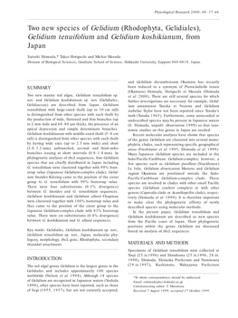 Two New Species of Gelidium (Rhodophyta, Gelidiales), Gelidium Tenuifolium and Gelidium Koshikianum, from Japan