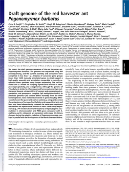 Draft Genome of the Red Harvester Ant Pogonomyrmex Barbatus